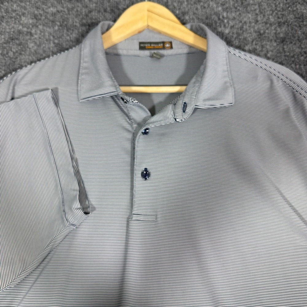 Peter Millar Summer Comfort Striped Polo Shirt Mens XL Blue White Performance